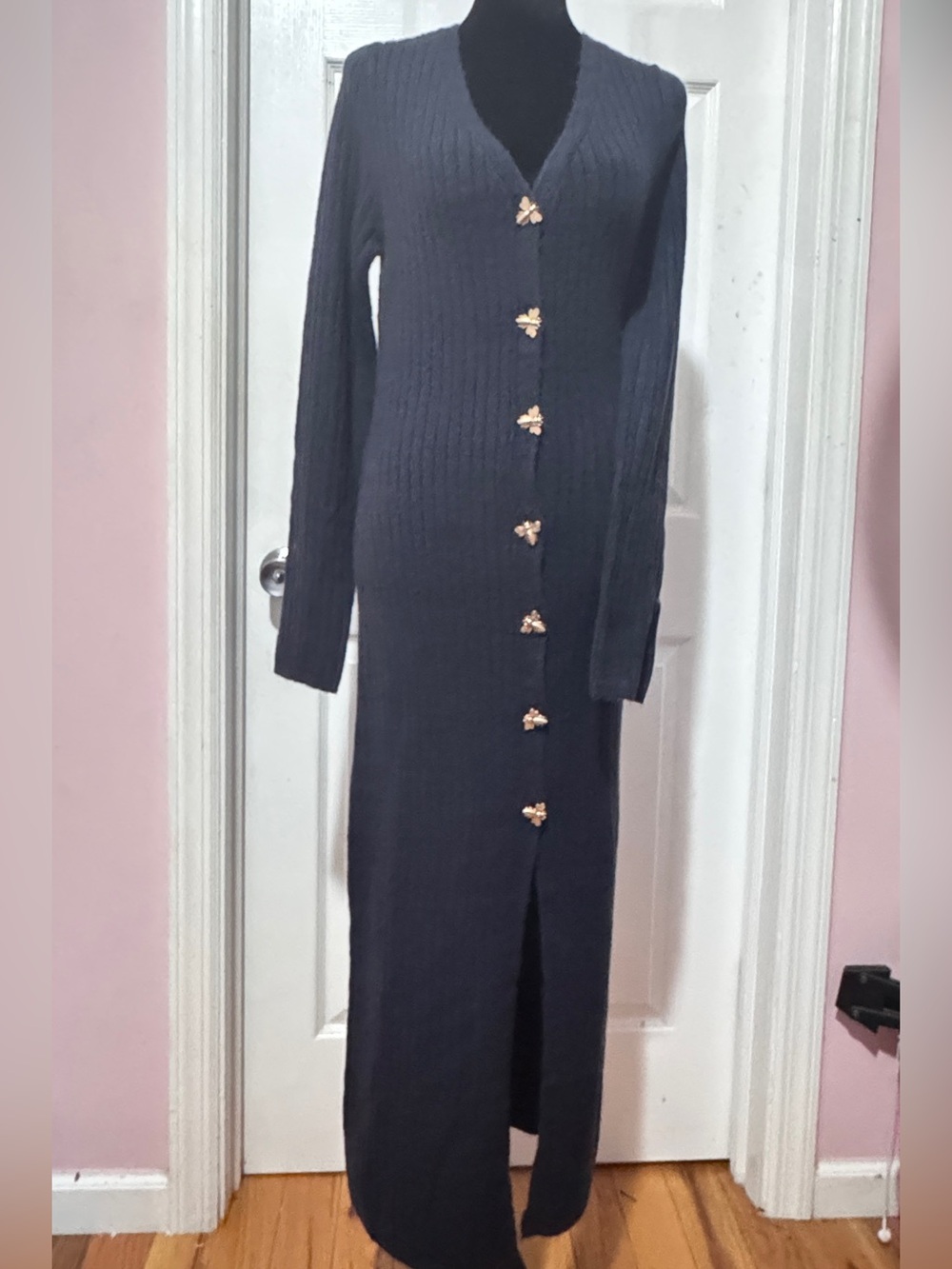 ASOS Black Long Ribbed Button-Front Maxi Dress